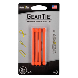 NITE IZE Gear Tie 3" 4 Pack - Bright Orange