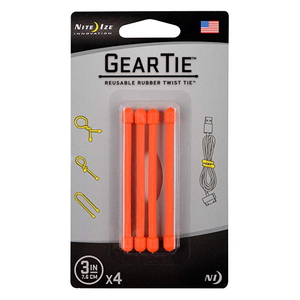 Gear Tie 3" 4 Pack - Bright Orange by NITE IZE