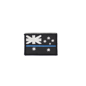 Australian Flag Patch Grey on Black with a Thin Blue Line and Velcro back