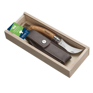 OPINEL Mushroom Knife #08 stainless 8cm + Sheath Oak Wood Handle in Wooden Gift Box
