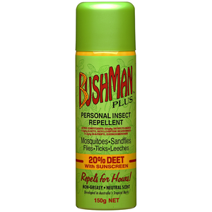 BUSHMAN 150G Aerosol Green with Sunscreen - 20% DEET