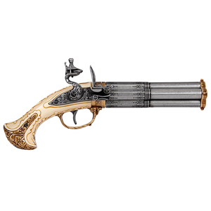 Revolving 4 Barrel Flintlock Pistol, France 18thC. 30.5cm by DENIX