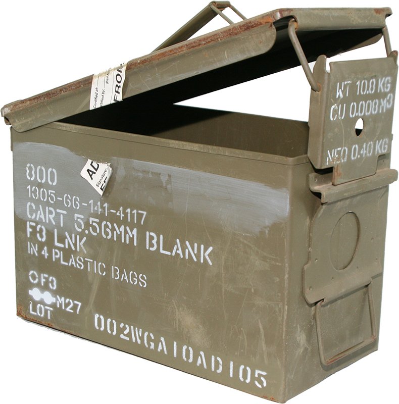 50mm m2a1 Metallo Cassa Ammo Box con impresso MUNIZIONI USA scatola CAL 