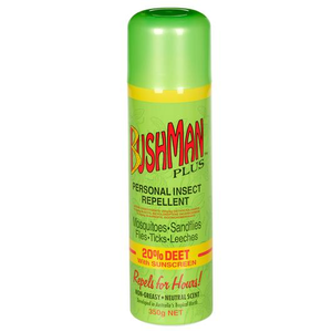 BUSHMAN 350G Aerosol Green with Sunscreen - 20% DEET