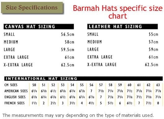 fedora hat size chart